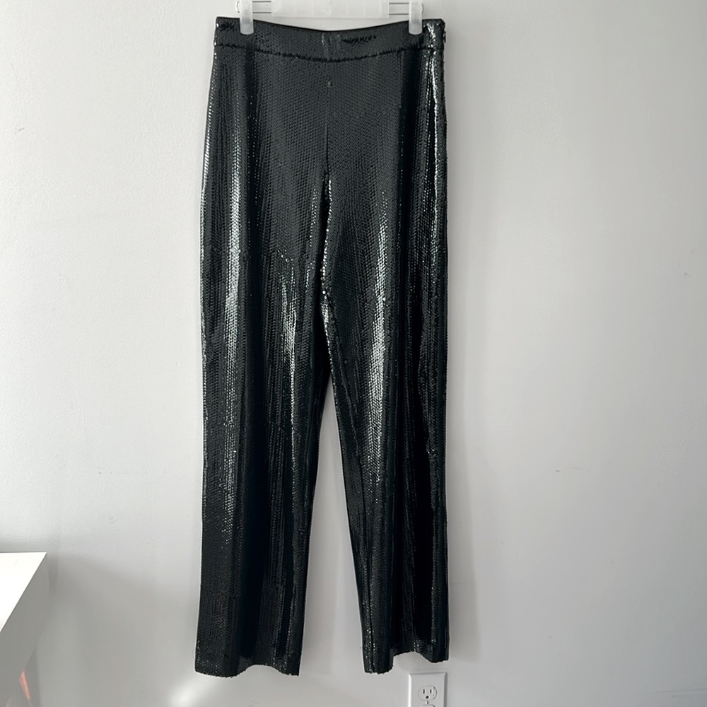 AllSaints Leanna Trousers in Sequin Petrol Blue. Size 6